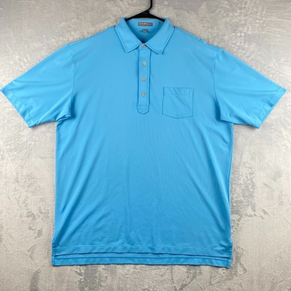 Peter Millar Summer Comfort Golf Polo Mens XL Blue Performance Tech Pocket
